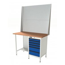Верстак серии Standart, 1200 мм, фанера, тумба с 6-ю ящиками, экран 1000, синий (светло-серый) RAL 5005 (7035) RUNTEC RTS12F-TS6-NS-P12-P12-5005(7035)
