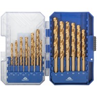 Набор сверл по металлу HSS шлифованные, титановое покрытие, угол заточки 135°, пласт. кейс, 19 шт. (1-10 мм, через 0,5 мм) (35735М)