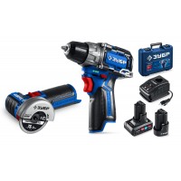 Набор: дрель-шуруповерт + мини УШМ 12 В 45 Н·м 2 АКБ тип Т7 4 и 2 А·ч BRUSHLESS кейс Профессионал ЗУБР КОМПАКТ #5 DB-121-42AB