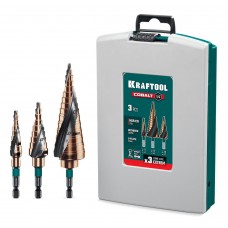 Набор сверл ступенчатых COBALT, 3 шт., 4–32 мм, азотирование, винтовая спираль KRAFTOOL 29691-4-32-H3