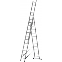 Лестница трехсекционная алюминиевая усиленная, 3 х 12 ступеней, H=343/594/841 см, вес 17,83 кг (65438)