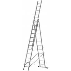 Лестница трехсекционная алюминиевая усиленная, 3 х 12 ступеней, H=343/594/841 см, вес 17,83 кг (65438)
