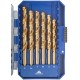 Набор сверл по металлу HSS шлифованные, титановое покрытие, угол заточки 135°, пласт. кейс, 19 шт. (1-10 мм, через 0,5 мм) (35735М)