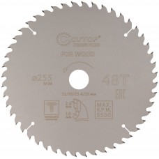 Диск пильный по дереву с тефлоновым покрытием 48Т, CUTOP Profi plus, 255 х 1,8/2,6 х 32/30/25,4/20 мм (75-25548Т)