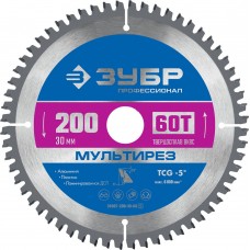 Пильный диск по алюминию Мультирез, 200 х 30 мм, 60Т ЗУБР Профессионал 36907-200-30-60_z01