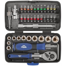 Мини-набор инструмента (биты, головки, вороток, удлинитель), 38 шт., пластиковый кейс (65000М)