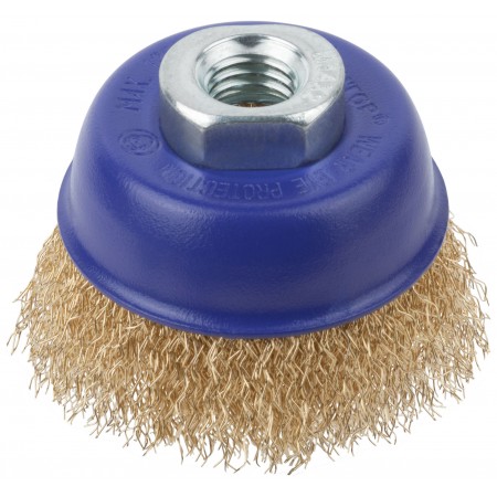 Щетка для УШМ, М14, тип Чашка, латун. витая проволока 0,3 мм, 65 мм, блистер, CUTOP Profi (82-893)