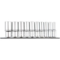 Набор глубоких торцевых головок 6-ти гранных 10 пр. на линейке, 8-22 мм 3/8