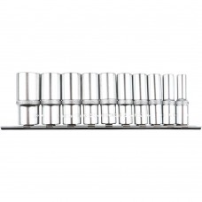 Набор глубоких торцевых головок 6-ти гранных 10 пр. на линейке, 8-22 мм 3/8