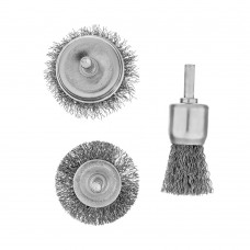 Набор щеток для дрели, 1 Плоская 50мм, 2 Чашки 25-50мм, шпилька, нерж. вит. проволока Denzel (74491)