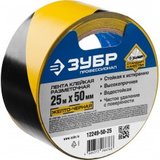 Лента клейкая разметочная 50 мм, 25 м, желто-черная ЗУБР Профессионал 12249-50-25
