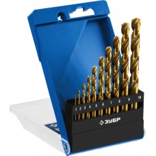 Набор сверл по металлу 10 шт (1-10 мм), сталь Р6М5, класс А, титановое покрытие ЗУБР ТИТАН Профессионал 29615-H10