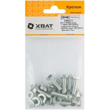 Комплект:Болт DIN933 6х20, с гайкой М6 DIN934, шайбой М 6 DIN125, шайбой пруж. М6 DIN127 (фасовка 11шт.) (24800-3)