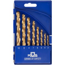 Набор сверл по металлу HSS шлифованные, титановое покрытие, угол заточки 135°, пласт. кейс, 8 шт. (3-4-5-6-7-8-9-10 мм) (35732М)