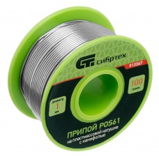 Припой с канифолью, D 1 мм, 100 г, POS61, на пластмассовой катушке Сибртех (913367)