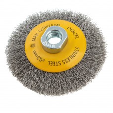 Щетка для УШМ, 100 мм, Тарелка, витая нержавеющая проволока 0.3 мм, М14 Denzel (746083)