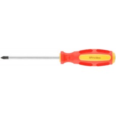 Отверткa ударная, CrV сталь, шестигранное сквозное жало с бойком, прорезиненная ручка 5х100 мм PH1