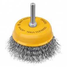 Щетка для дрели, 75 мм, Чашка, со шпилькой, нержавеющая витая проволока Denzel (744773)