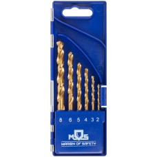 Набор сверл по металлу HSS шлифованные, титановое покрытие, угол заточки 135°, пласт. кейс, 6 шт. (2-3-4-5-6-8 мм) (35731М)