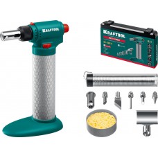 Газовый паяльник Multi torch, 30–150 Вт, 1300°С, набор 8 в 1: горелка, фен, пьезоподжиг KRAFTOOL 55506-H8