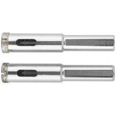 Коронки кольцевые по керамограниту, камню и кафелю алмазные, набор 2 шт., 12х65 мм (16204)