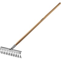 Садовые грабли PS-12 WOOD, 370 х 105 х 1300 мм, 12 витых зубцов, нержавеющая сталь, деревянный черенок, PROLine GRINDA 39481-12