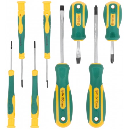 Отвертки Контур, CrV сталь, прорезиненные ручки, 4 шт. + отвертки для точных работ 4 шт., блистер, набор 8 шт. (56038)
