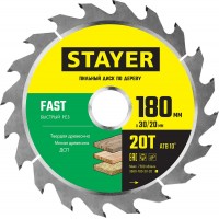 Диск пильный по дереву Fast, 180 x 30/20 мм, 20Т, быстрый рез STAYER 3680-180-30-20_z01