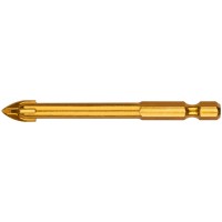 Сверло по кафелю, 4 режущие кромки, титановое покрытие, U-хвостовик под биту 8х76 мм (35477)