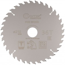 Диск пильный по дереву с тефлоновым покрытием 36Т, CUTOP Profi plus, 210 х 1,5/2,2 х 32/30/25,4/20 мм (75-21036Т)