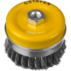 Щетка-крацовка чашечная для УШМ 100 мм, жгутированная стальная проволока 0.5 мм Professional STAYER 35137-100