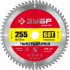 Диск пильный по дереву Чистый рез 255 x 30/20 мм, 60Т ЗУБР 36914-255-30-60_z01