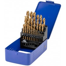 Набор сверл по металлу HSS шлифованные, титановое покрытие, угол заточки 135°, мет.бокс, 25 шт. (1-13 мм, через 0,5 мм) (35745М)