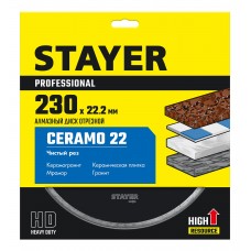 STAYER Ceramo-22, d 230 мм, (22.2 мм, 5 х 2.4 мм), сплошной алмазный диск, Professional (3664-230_z02)