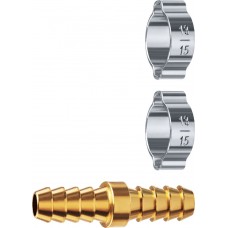 Штуцер соединительный «елочка»–«елочка» 10 мм с обжимными хомутами ЗУБР Профессионал 64925-10