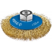 Щетка-крацовка коническая для УШМ 100 мм, витая стальная латунированная проволока 0.3 мм ЗУБР Профессионал 35267-100_z02