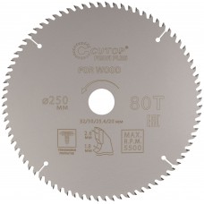Диск пильный по дереву с тефлоновым покрытием 80Т, CUTOP Profi plus, 250 х 1,8/2,6 х 32/30/25,4/20 мм (75-25080Т)