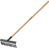 Садовые грабли GS-12 WOOD, 385 х 95 х 1300 мм, 12 витых зубцов, углеродистая сталь, антикор. покрытие, черенок дерев. высш. сорт GRINDA 39581-12