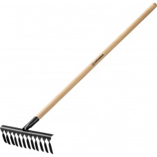 Садовые грабли GS-12 WOOD, 385 х 95 х 1300 мм, 12 витых зубцов, углеродистая сталь, антикор. покрытие, черенок дерев. высш. сорт GRINDA 39581-12