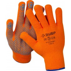 ЗУБР АНГАРА, S-M, акриловые перчатки сигнального цвета с начёсом, точечное ПВХ покрытием, утеплённые, 10 класс, Профессионал (11464-S)