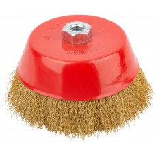 Корщетка чашечная, гайка М14, стальная латунированная волнистая проволока 150 мм (39040)