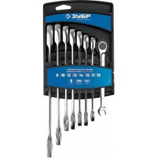 Набор гаечных ключей комбинированных трещоточных 8 шт, 8 - 19 мм ЗУБР Профессионал 27074-H8_z01