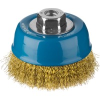 Щетка-крацовка чашечная для УШМ 100 мм, витая стальная латунированная проволока 0.3 мм ЗУБР Профессионал 3526-100_z02