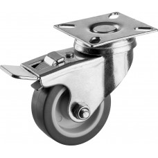 Колесо термопластичное поворотное с тормозом d 50 мм, г/п 40 кг, резина/полипропилен ЗУБР Профессионал 30946-50-B