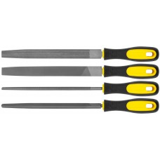 Напильники, прорезиненная ручка, набор 4 шт. (трехгранный, плоский, круглый, полукруглый ) 200 мм (42596)