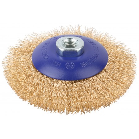 Щетка для УШМ, М14, тип Тарелка, латун. витая проволока 0,3 мм, 125 мм, блистер, CUTOP Profi (82-903)