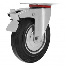 Колесо поворотное с тормозом D 200 мм, крепление платформенное Сибртех (68724)