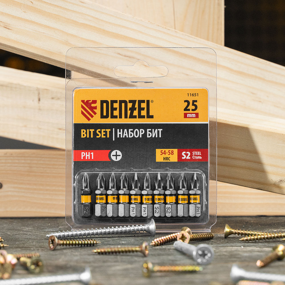 Бита PH1х25, сталь S2, шестигранный профиль, 10 шт. Е 6,3 Denzel (11651)