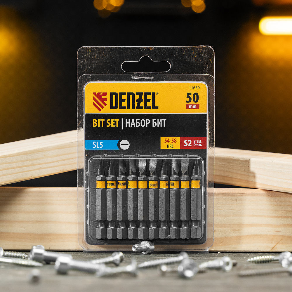 Бита SL5,0х50, сталь S2, шестигранный профиль, 10 шт. Е 6,3 Denzel (11659)