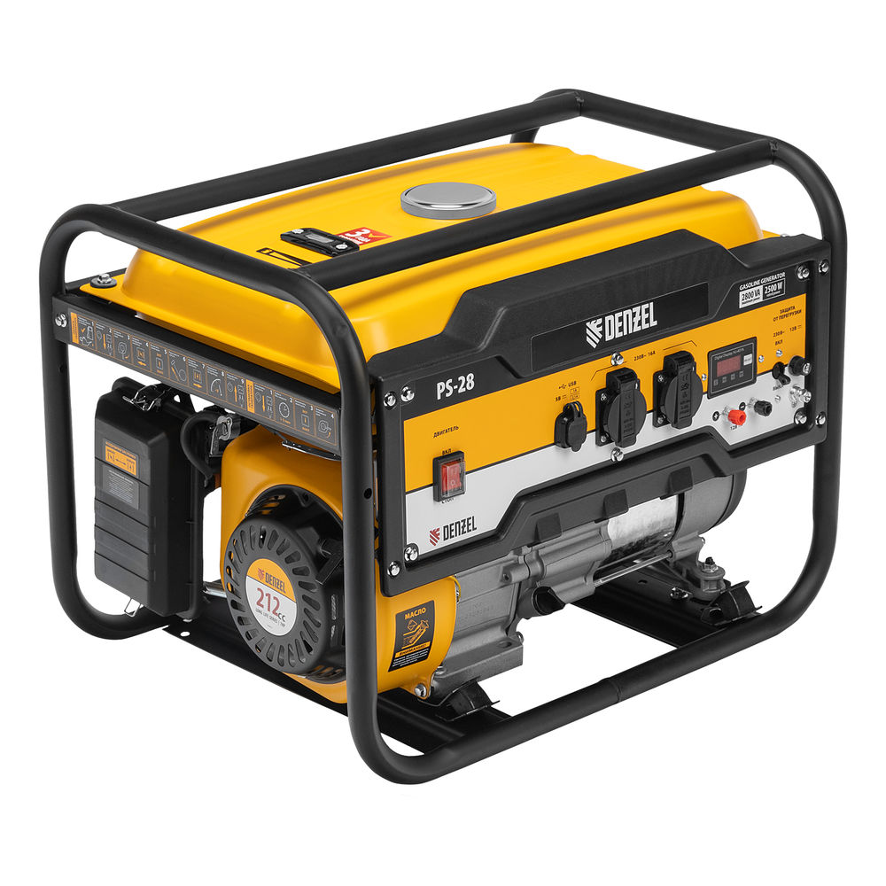 Генератор бензиновый PS 28, 2.8 кВт, 230 В, 15 л, ручной стартер Denzel (946824)